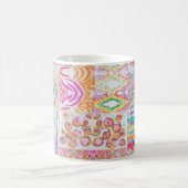 抽象芸術パッチワーク、水色絞り染めパターン。 コーヒーマグカップ (中央)