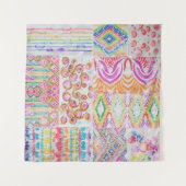 抽象芸術パッチワーク、水色絞り染めパターン。 タペストリー (正面(横))