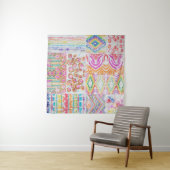 抽象芸術パッチワーク、水色絞り染めパターン。 タペストリー (インサイチュ(横))