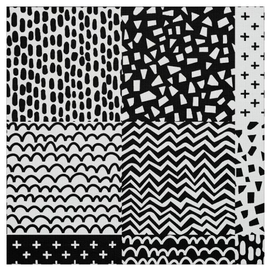 抽象芸術パッチワーク – 白黒 ファブリック (見本)