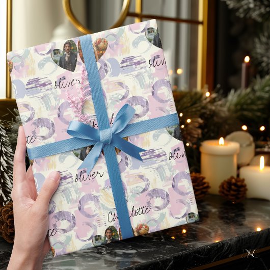 抽象芸術パーソナライズされたアート（写真と名前） ラッピングペーパー