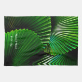 抽象芸術パーソナライズされたジャングルリーフファンパームデザイン キッチンタオル (横)
