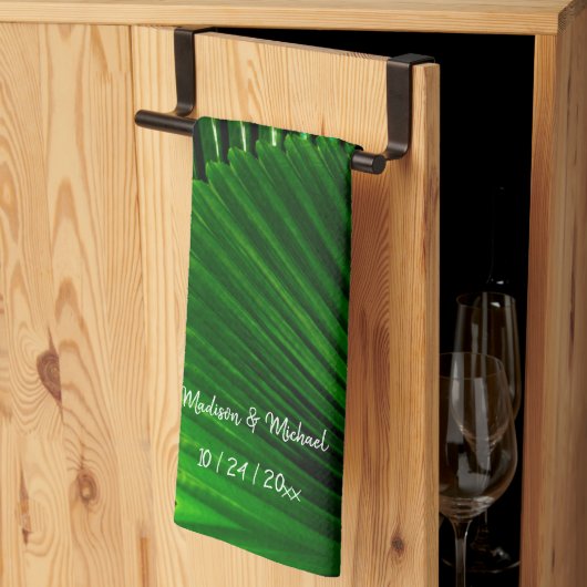 抽象芸術パーソナライズされたジャングルリーフファンパームデザイン キッチンタオル (三つ折り)