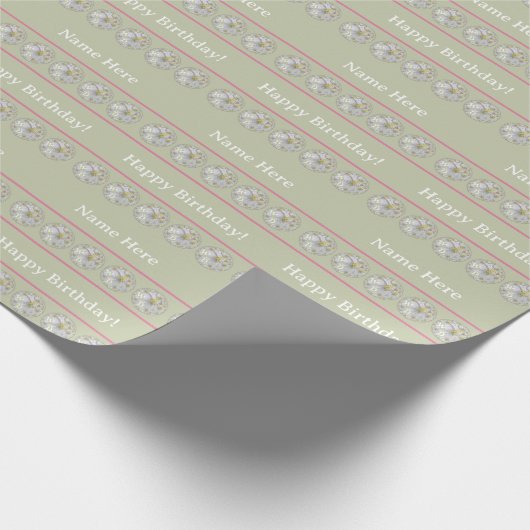 抽象芸術パーソナライズされたデイジーフローラアートグリーンピンク ラッピングペーパー (角)