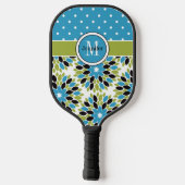 抽象芸術パーソナライズされたフローラ、水玉模様、モノグラム ピックルボールラケット (裏面)