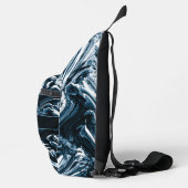 抽象芸術パーソナライズされたブルーとホワイトウェーブ スリングバッグ (右)