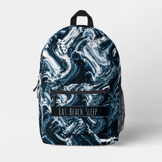 抽象芸術パーソナライズされたブルーとホワイトウェーブ プリントバックパック (正面)