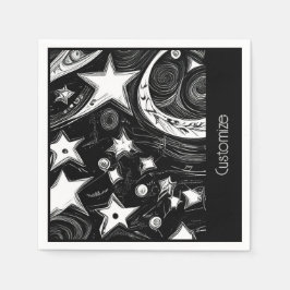 抽象芸術パーソナライズされたムーンとスター スタンダードカクテルナプキン