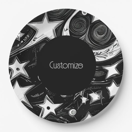 抽象芸術パーソナライズされたムーンとスター ペーパープレート (正面)