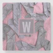 抽象芸術パーソナライズされたモノグラム ストーンコースター (正面)