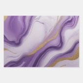 抽象芸術パープルとフェイク金ゴールドグリッター大理石 ラッピングペーパーシート (正面2)