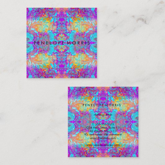 抽象芸術パープルアクアオレンジ美しいスタイリスト スクエア名刺 (正面/裏面)