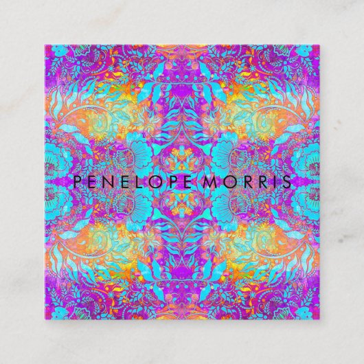 抽象芸術パープルアクアオレンジ美しいスタイリスト  スクエア名刺 (正面)