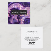抽象芸術パープルアゲートヘードストーン金ゴールド(ばちゃばちゃ)跳ねる スクエア名刺 (正面/裏面)