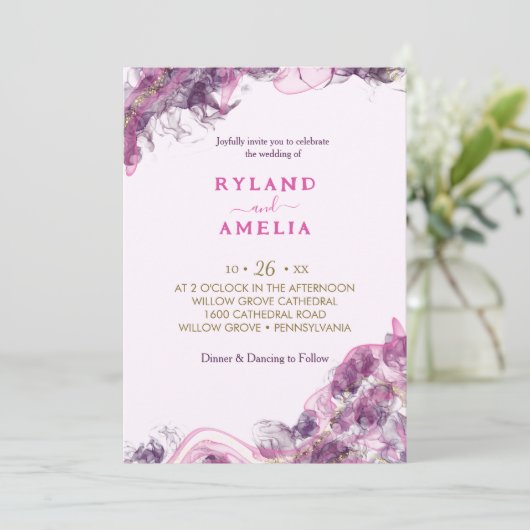 抽象芸術パープルアルコール結婚式招待状 招待状 (スタンド正面)