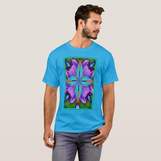 抽象芸術パープルアンドターコイズ万華鏡のように千変万化するパターンアート Tシャツ (正面フル)