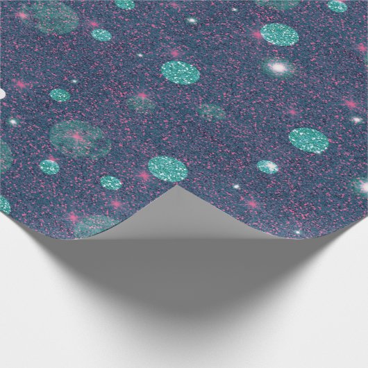 抽象芸術パープルグリーンサークルグリッタークリスマス ラッピングペーパー (角)