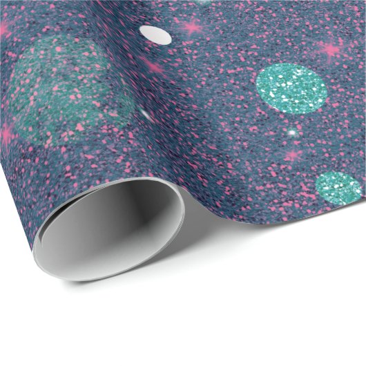 抽象芸術パープルグリーンサークルグリッタークリスマス ラッピングペーパー (ロールコーナー)