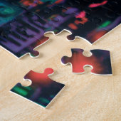 抽象芸術パープルグリーンレッドネオンライツメドレー ジグソーパズル (側面)