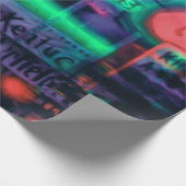 抽象芸術パープルグリーンレッドネオンライツメドレー ラッピングペーパー (角)