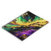 抽象芸術パープルグリーン金ゴールドマルディグラススプラッシュ ノートブック (左側)