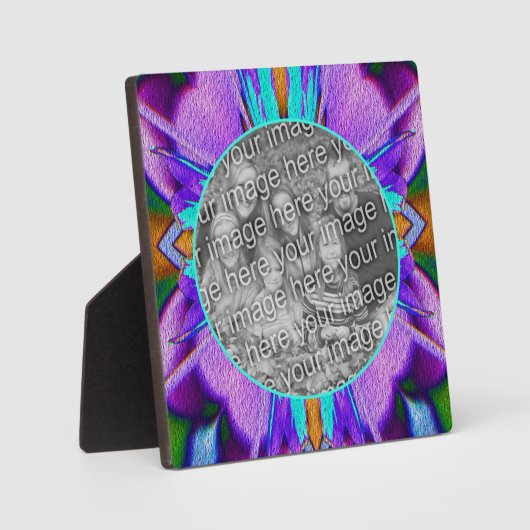抽象芸術パープルターコイズ自分の写真を追加 フォトプラーク (正面)