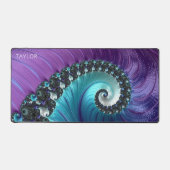 抽象芸術パープルパーソナライズされたターコイズフラクタル デスクマット (正面)