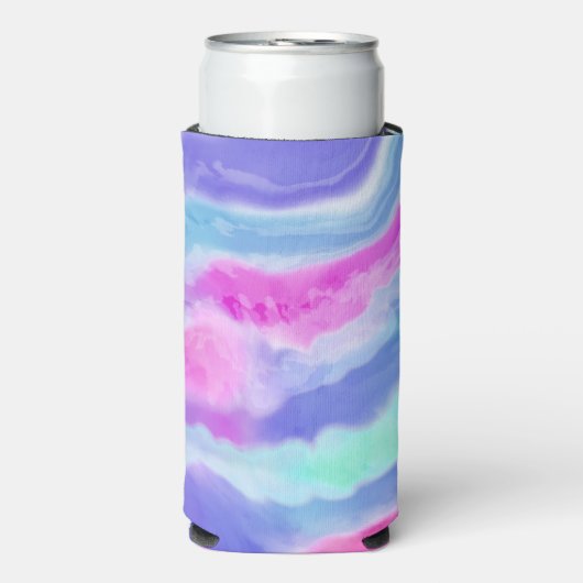 抽象芸術パープルピンクとアクアカンまたはボトルクール スリム缶クーラー (Seltzer正面)