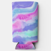 抽象芸術パープルピンクとアクアカンまたはボトルクール スリム缶クーラー (正面)