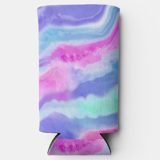 抽象芸術パープルピンクとアクアカンまたはボトルクール スリム缶クーラー (正面)