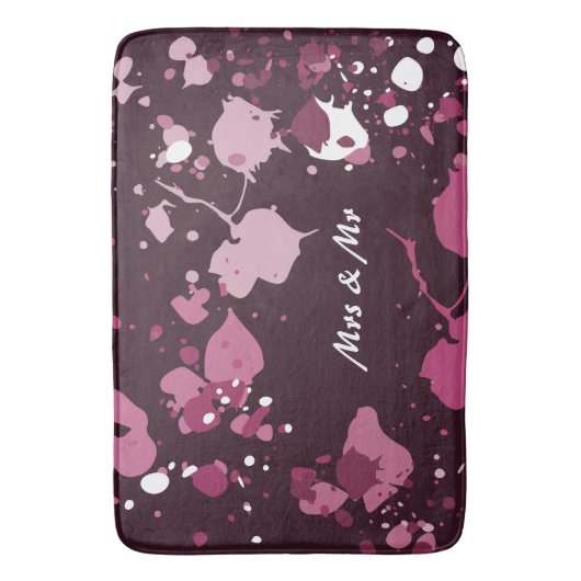 抽象芸術パープルピンク絵を描（ばちゃばちゃ）跳ねるスプラッシュドロップ バスマット (正面縦)