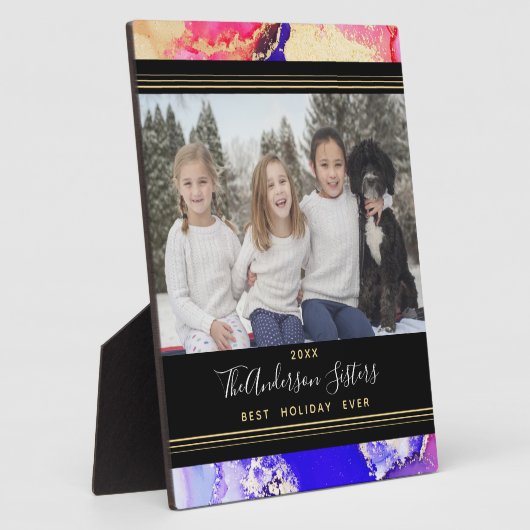 抽象芸術パープルピンク金ゴールド写真テンプレート フォトプラーク (側面)