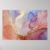 抽象芸術パープルピーチ金ゴールドアルコールインク ポスター (正面)