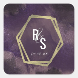 抽象芸術パープルフェイク金ゴールドスプラッシュ結婚ズスイート スクエアシール