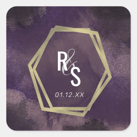 抽象芸術パープルフェイク金ゴールドスプラッシュ結婚ズスイート スクエアシール (正面)