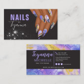 抽象芸術パープルマーブルグリッターハンズネイルアーティストB 名刺 (正面/裏面)
