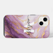 抽象芸術パープルマーブルモノグラム書道 iPhoneケース (裏面横)