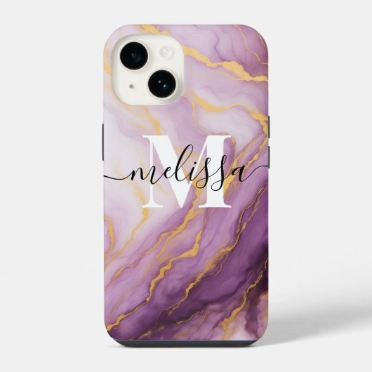 抽象芸術パープルマーブルモノグラム書道 iPhoneケース (裏面)