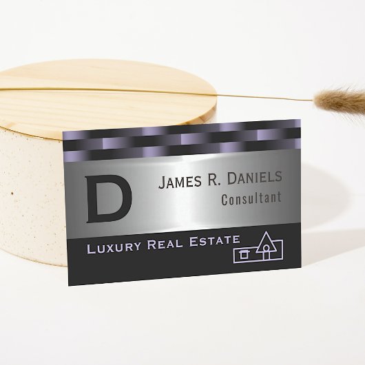 抽象芸術パープルラグジュアリーシルバーメタリックアートパターン 名刺