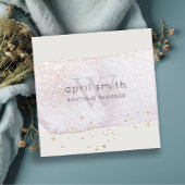 抽象芸術パープル薄紫ブラシストークモノグラムグリッター スクエア名刺