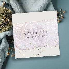 抽象芸術パープル薄紫ブラシストークモノグラムグリッター スクエア名刺