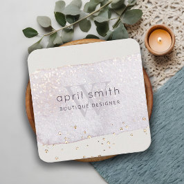 抽象芸術パープル薄紫ブラシストークモノグラムグリッター スクエア名刺