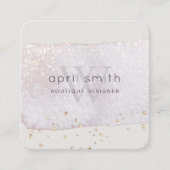 抽象芸術パープル薄紫ブラシストークモノグラムグリッター スクエア名刺 (正面)