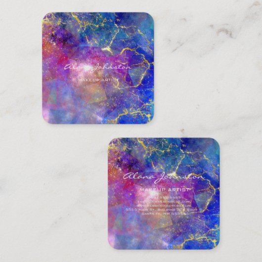抽象芸術パープル金ゴールドブルーメイクアップアーティスト スクエア名刺 (正面/裏面)