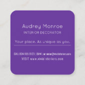 抽象芸術パープル3D モダンデザインのカスタマイズ スクエア名刺 (裏面)