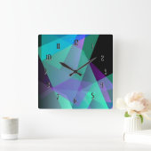 抽象芸術パープル&グリーンスクエアウォールクロック スクエア壁時計 (ホーム)