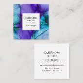 抽象芸術パープル&ティール（緑がかった色）アルコールインクリキッドアート スクエア名刺 (正面/裏面)