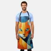 抽象芸術ヒゲ：オレンジキャット エプロン (着用した状態)