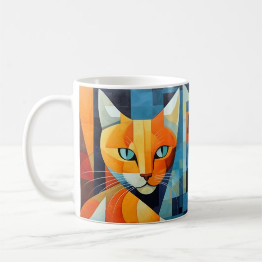 抽象芸術ヒゲ：オレンジキャット コーヒーマグカップ (左)