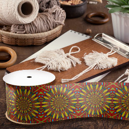 抽象芸術ヒッパイレッド&イエローフローラエスニック部族 サテンリボン